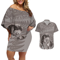 New Zealand Mother's Day Couples Matching Off Shoulder Short Dress and Hawaiian Shirt Maori Mo Toku Mama Silver Fern