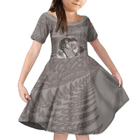 New Zealand Mother's Day Family Matching Off Shoulder Maxi Dress and Hawaiian Shirt Maori Mo Toku Mama Silver Fern LT9 Daughter's Dress Nude - Polynesian Pride
