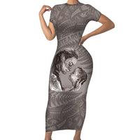 New Zealand Mother's Day Short Sleeve Bodycon Dress Maori Mo Toku Mama Silver Fern