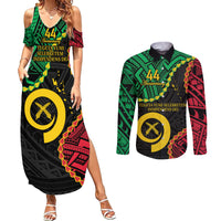 Personalised Vanuatu 44th Anniversary Couples Matching Summer Maxi Dress and Long Sleeve Button Shirt Tugeta Yumi Selebretem Indipendens Dei