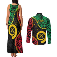 Personalised Vanuatu 44th Anniversary Couples Matching Tank Maxi Dress and Long Sleeve Button Shirt Tugeta Yumi Selebretem Indipendens Dei