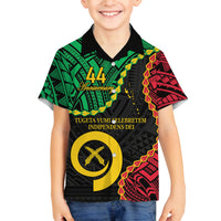 Personalised Vanuatu 44th Anniversary Family Matching Puletasi and Hawaiian Shirt Tugeta Yumi Selebretem Indipendens Dei LT9 Son's Shirt Black - Polynesian Pride