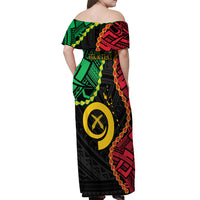 Personalised Vanuatu 44th Anniversary Off Shoulder Maxi Dress Tugeta Yumi Selebretem Indipendens Dei LT9 - Polynesian Pride