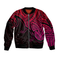 Aotearoa Maori Koru Sleeve Zip Bomber Jacket Polynesian Pacific Tribal - Pink LT9 Unisex Pink - Polynesian Pride