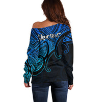 Custom Aotearoa Maori Koru Off Shoulder Sweater Polynesian Pacific Tribal - Blue LT9 - Polynesian Pride