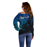 Custom Aotearoa Maori Koru Off Shoulder Sweater Polynesian Pacific Tribal - Blue LT9 - Polynesian Pride