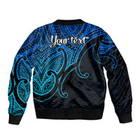 Custom Aotearoa Maori Koru Sleeve Zip Bomber Jacket Polynesian Pacific Tribal - Blue LT9 - Polynesian Pride
