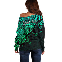 Custom Aotearoa Maori Koru Off Shoulder Sweater Polynesian Pacific Tribal - Green LT9 - Polynesian Pride