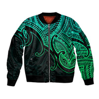 Custom Aotearoa Maori Koru Sleeve Zip Bomber Jacket Polynesian Pacific Tribal - Green LT9 Unisex Green - Polynesian Pride