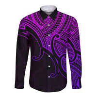 Custom Aotearoa Maori Koru Long Sleeve Button Shirt Polynesian Pacific Tribal - Purple LT9 Unisex Purple - Polynesian Pride