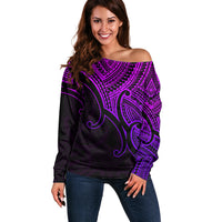 Custom Aotearoa Maori Koru Off Shoulder Sweater Polynesian Pacific Tribal - Purple LT9 Women Purple - Polynesian Pride