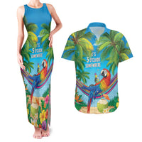 5 Oclock Somewhere Couples Matching Tank Maxi Dress and Hawaiian Shirt Hawaii Parrots Cocktail Summer Beach Vibe - Polynesian Pride
