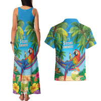 5 Oclock Somewhere Couples Matching Tank Maxi Dress and Hawaiian Shirt Hawaii Parrots Cocktail Summer Beach Vibe - Polynesian Pride