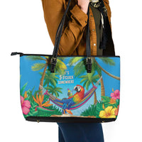 5 Oclock Somewhere Leather Tote Bag Hawaii Parrots Cocktail Summer Beach Vibe LT9 - Polynesian Pride