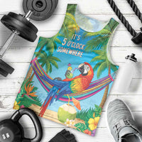 5 Oclock Somewhere Men Tank Top Hawaii Parrots Cocktail Summer Beach Vibe - Polynesian Pride