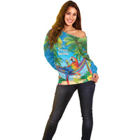 5 Oclock Somewhere Off Shoulder Sweater Hawaii Parrots Cocktail Summer Beach Vibe - Polynesian Pride