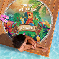 5 Oclock Somewhere Personalized Beach Blanket Hawaii Parrots Plumeria Summer Vibe - Polynesian Pride