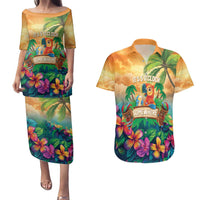 5 Oclock Somewhere Personalized Couples Matching Puletasi and Hawaiian Shirt Hawaii Parrots Plumeria Summer Vibe - Polynesian Pride