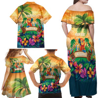 5 Oclock Somewhere Personalized Family Matching Off Shoulder Maxi Dress and Hawaiian Shirt Hawaii Parrots Plumeria Summer Vibe - Polynesian Pride