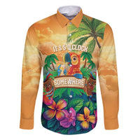 5 Oclock Somewhere Personalized Family Matching Off Shoulder Short Dress and Hawaiian Shirt Hawaii Parrots Plumeria Summer Vibe LT9 Dad's Shirt - Long Sleeve Yellow - Polynesian Pride