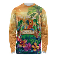 5 Oclock Somewhere Personalized Long Sleeve Shirt Hawaii Parrots Plumeria Summer Vibe - Polynesian Pride