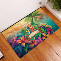 5 Oclock Somewhere Personalized Rubber Doormat Hawaii Parrots Plumeria Summer Vibe - Polynesian Pride