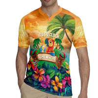 5 Oclock Somewhere Personalized Rugby Jersey Hawaii Parrots Plumeria Summer Vibe - Polynesian Pride