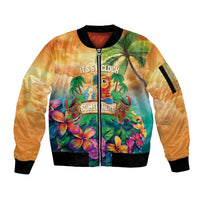 5 Oclock Somewhere Personalized Sleeve Zip Bomber Jacket Hawaii Parrots Plumeria Summer Vibe LT9 Unisex Yellow - Polynesian Pride