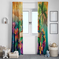 5 Oclock Somewhere Personalized Window Curtain Hawaii Parrots Plumeria Summer Vibe - Polynesian Pride