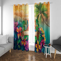 5 Oclock Somewhere Personalized Window Curtain Hawaii Parrots Plumeria Summer Vibe - Polynesian Pride