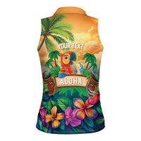 5 Oclock Somewhere Personalized Women Sleeveless Polo Shirt Hawaii Parrots Plumeria Summer Vibe - Polynesian Pride