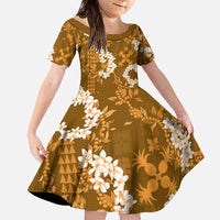 Mokihana Maile and Ilima Leis Family Matching Off The Shoulder Long Sleeve Dress and Hawaiian Shirt Alani Hawaiian Tapa Quilt Pattern - Polynesian Pride