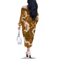 Mokihana Maile and Ilima Leis Family Matching Off The Shoulder Long Sleeve Dress and Hawaiian Shirt Alani Hawaiian Tapa Quilt Pattern - Polynesian Pride