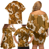 Mokihana Maile and Ilima Leis Family Matching Off Shoulder Short Dress and Hawaiian Shirt Alani Hawaiian Tapa Quilt Pattern - Polynesian Pride