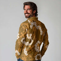 Mokihana Maile and Ilima Leis Long Sleeve Polo Shirt Alani Hawaiian Tapa Quilt Pattern - Polynesian Pride
