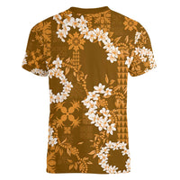 Mokihana Maile and Ilima Leis Women V-Neck T-Shirt Alani Hawaiian Tapa Quilt Pattern - Polynesian Pride