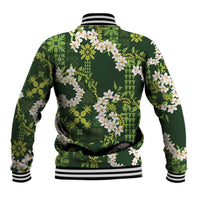 Mokihana Maile and Ilima Leis Baseball Jacket Omaʻomaʻo Hawaiian Tapa Quilt Pattern - Polynesian Pride