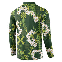 Mokihana Maile and Ilima Leis Button Sweatshirt Omaʻomaʻo Hawaiian Tapa Quilt Pattern - Polynesian Pride