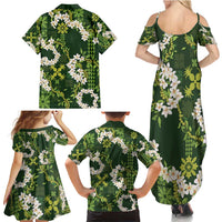 Mokihana Maile and Ilima Leis Family Matching Summer Maxi Dress and Hawaiian Shirt Omaʻomaʻo Hawaiian Tapa Quilt Pattern - Polynesian Pride