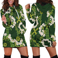 Mokihana Maile and Ilima Leis Hoodie Dress Omaʻomaʻo Hawaiian Tapa Quilt Pattern - Polynesian Pride