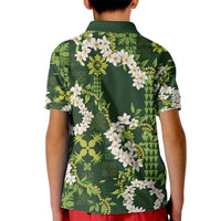 Mokihana Maile and Ilima Leis Kid Polo Shirt Omaʻomaʻo Hawaiian Tapa Quilt Pattern - Polynesian Pride