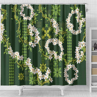 Mokihana Maile and Ilima Leis Shower Curtain Omaʻomaʻo Hawaiian Tapa Quilt Pattern - Polynesian Pride