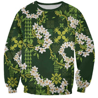 Mokihana Maile and Ilima Leis Sweatshirt Omaʻomaʻo Hawaiian Tapa Quilt Pattern - Polynesian Pride