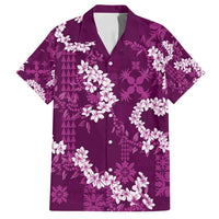 Mokihana Maile and Ilima Leis Family Matching Off Shoulder Short Dress and Hawaiian Shirt Akala Hawaiian Tapa Quilt Pattern - Polynesian Pride