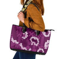 Mokihana Maile and Ilima Leis Leather Tote Bag Akala Hawaiian Tapa Quilt Pattern - Polynesian Pride