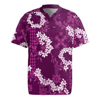 Mokihana Maile and Ilima Leis Rugby Jersey Akala Hawaiian Tapa Quilt Pattern LT9 Pink - Polynesian Pride