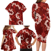 Mokihana Maile and Ilima Leis Family Matching Long Sleeve Bodycon Dress and Hawaiian Shirt Ulaʻula Hawaiian Tapa Quilt Pattern - Polynesian Pride