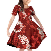 Mokihana Maile and Ilima Leis Family Matching Off Shoulder Short Dress and Hawaiian Shirt Ulaʻula Hawaiian Tapa Quilt Pattern - Polynesian Pride