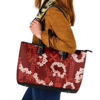 Mokihana Maile and Ilima Leis Leather Tote Bag Ulaʻula Hawaiian Tapa Quilt Pattern - Polynesian Pride