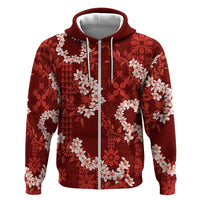 Mokihana Maile and Ilima Leis Zip Hoodie Ulaʻula Hawaiian Tapa Quilt Pattern - Polynesian Pride